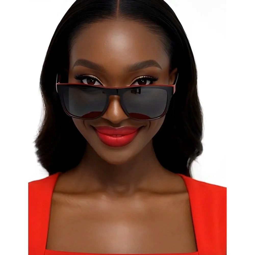 Black Red Polarized Sunglasses Women‎ Square Frame Sport Fashion Eyewear